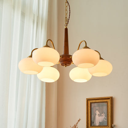 4/6 Lights LED Chandelier Light Modern Style Wood Glass Pendant Light for Living Room