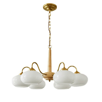 4/6 Lights LED Chandelier Light Modern Style Wood Glass Pendant Light for Living Room