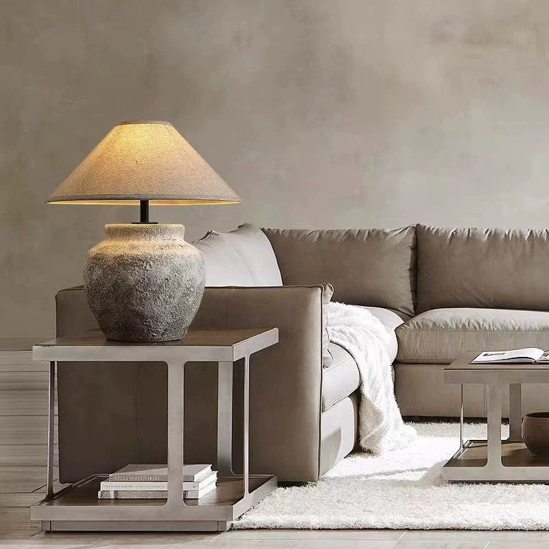 Wabi Sabi Traditional Style Japanese Grey Clay Stone Table Lamp