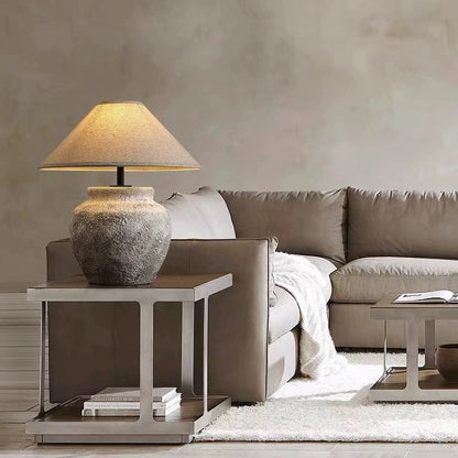 Wabi Sabi Traditional Style Japanese Grey Clay Stone Table Lamp