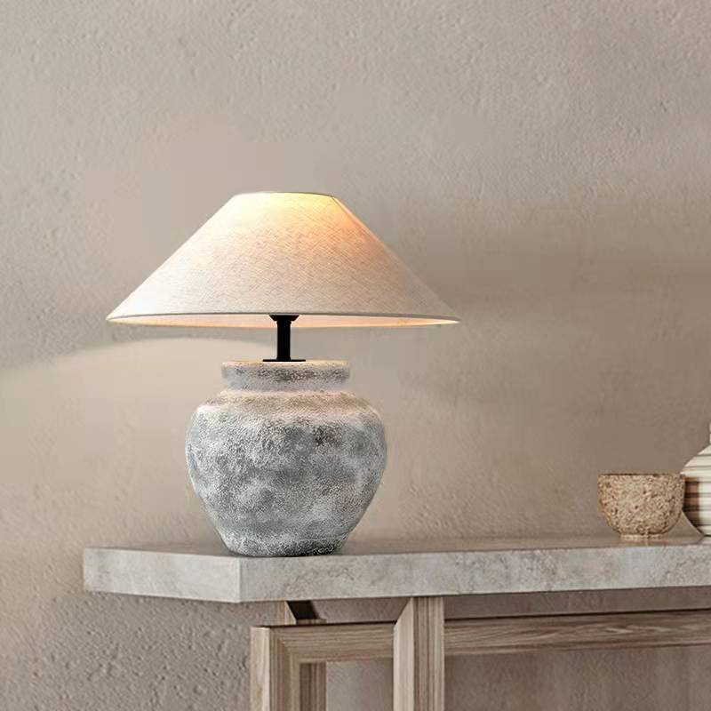 Wabi Sabi Traditional Style Japanese Grey Clay Stone Table Lamp