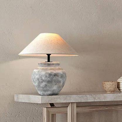 Wabi Sabi Traditional Style Japanese Grey Clay Stone Table Lamp