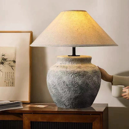 Wabi Sabi Traditional Style Japanese Grey Clay Stone Table Lamp