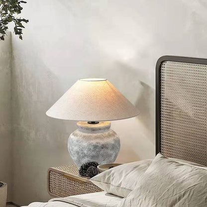 Wabi Sabi Traditional Style Japanese Grey Clay Stone Table Lamp
