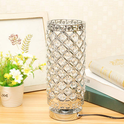 Crystal Table Lamps Silver Bedside Nightstand Lamp Desk Lamp for Living Room