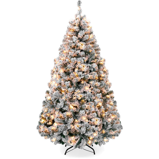 Pre-Lit Snow Flocked Artificial Christmas with Clear/White Lights-[Modern pendant lighting for bedroom and living space]-Demolights UK