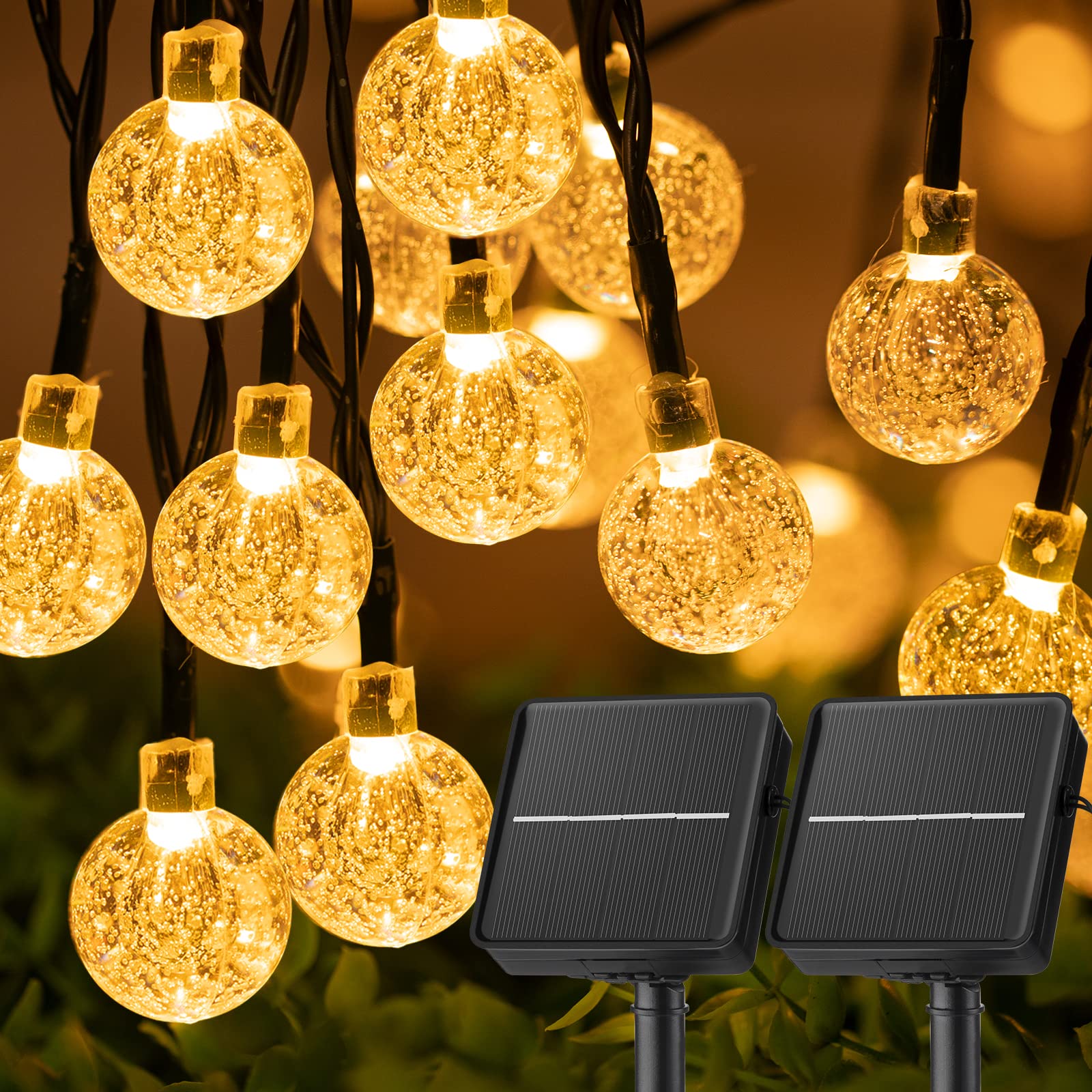 Brightown Solar String Lights Outdoor Crystal Globe Lights with 8 Lighting Modes-[Modern pendant lighting for bedroom and living space]-Demolights UK