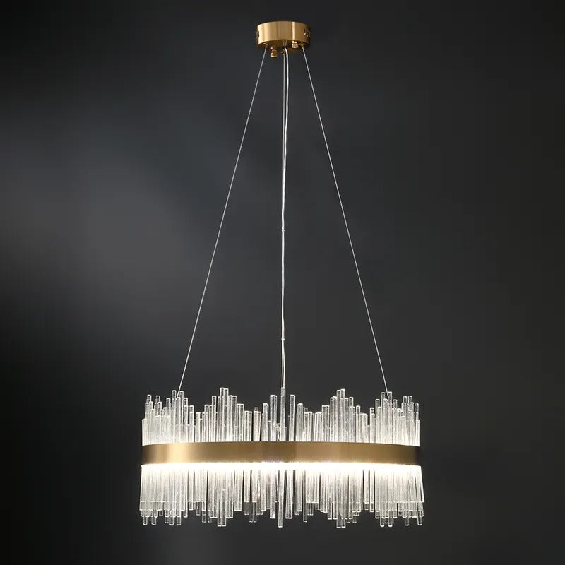 Modern Crystal Wave Chandelier - Luxury Gold Fringe Pendant Light
