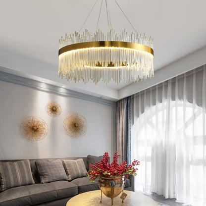 Modern Crystal Wave Chandelier - Luxury Gold Fringe Pendant Light