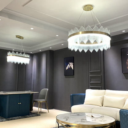 Modern Crystal Wave Chandelier - Luxury Gold Fringe Pendant Light