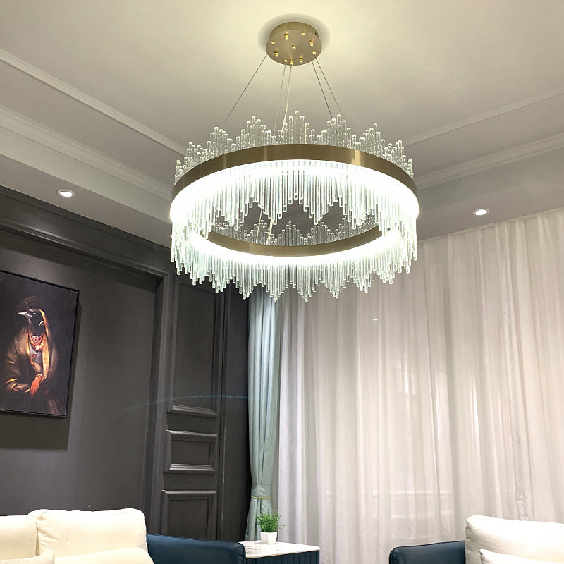 Modern Crystal Wave Chandelier - Luxury Gold Fringe Pendant Light