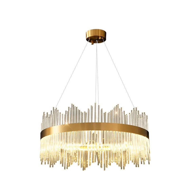 Modern Crystal Wave Chandelier - Luxury Gold Fringe Pendant Light