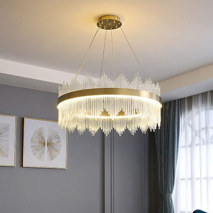 Modern Crystal Wave Chandelier - Luxury Gold Fringe Pendant Light