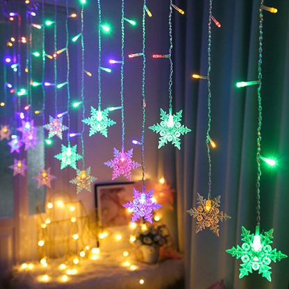 LED Snowflake Curtain String Lights Plug-in Curtain Lights with 8 Modes Decoration