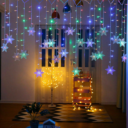 LED Snowflake Curtain String Lights Plug-in Curtain Lights with 8 Modes Decoration