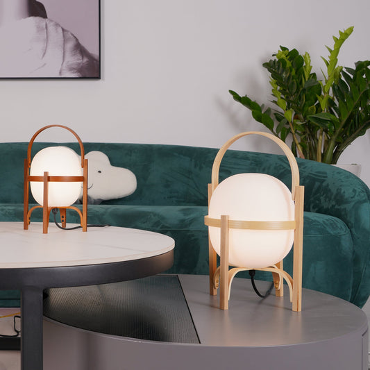 Japanese Natural Wood Base Glass Table lamp-[Modern pendant lighting for bedroom and living space]-Demolights UK