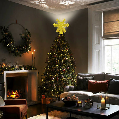 Christmas Tree Xmas Topper Lighted Snowflake LED Rotating Lamp