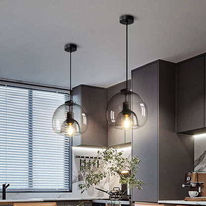 Modern Pendant Light Fixture with Smoky Grey Glass Shade