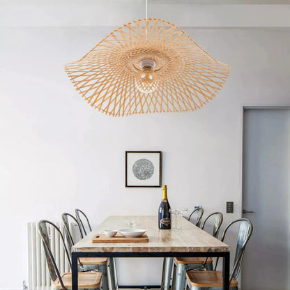 Creative Bamboo Weaving Straw Hat Shape Pendant Light