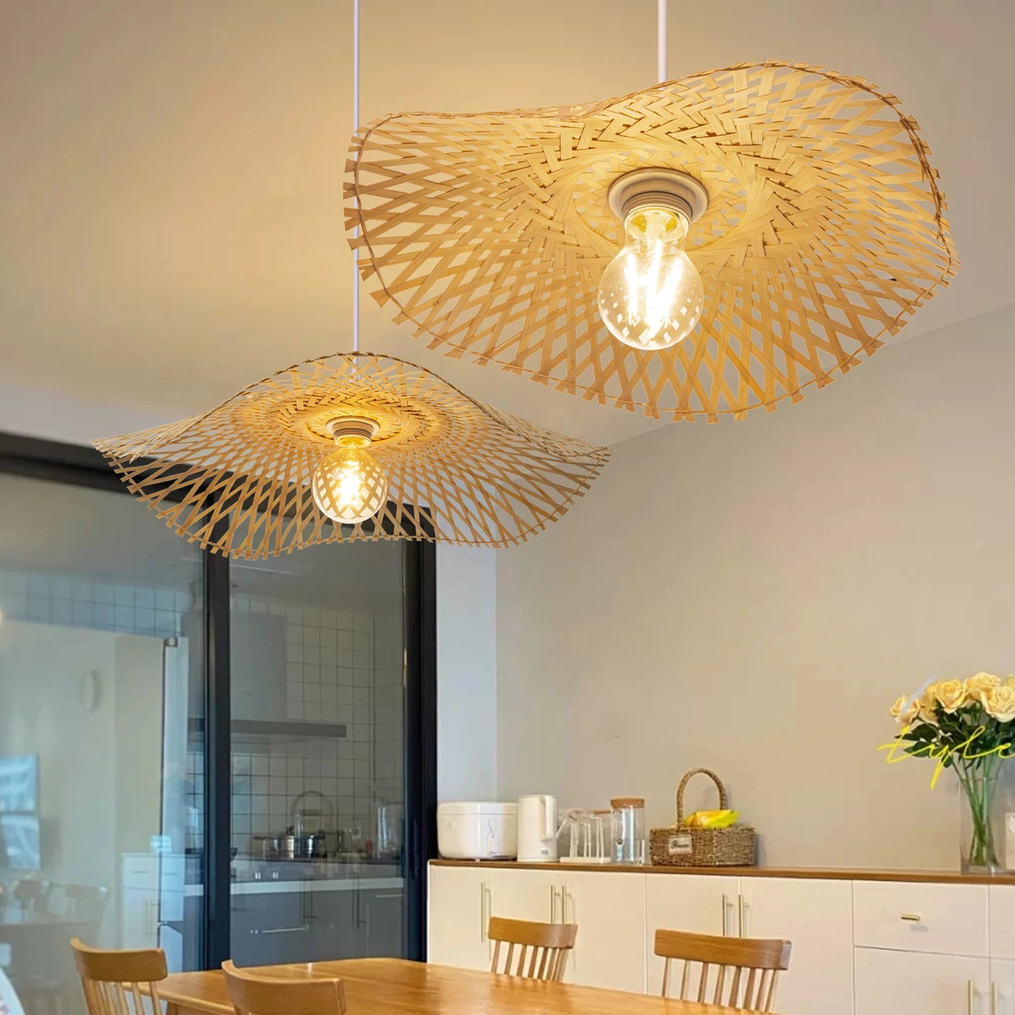 Creative Bamboo Weaving Straw Hat Shape Pendant Light