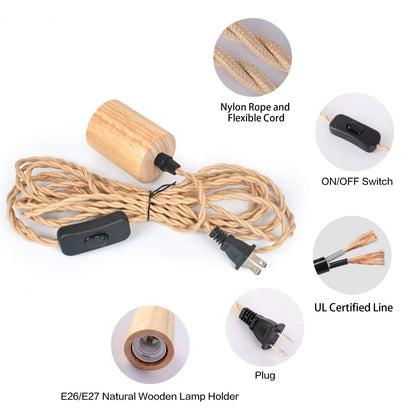 Industrial 16.4FT Wood Pendant Light Cord Kit With Switch