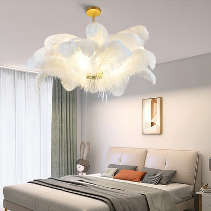 Modern Real Ostrich Feather Chandelier - Luxury Gold Pendant Light