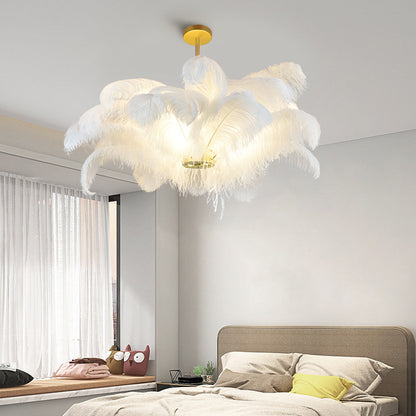 Modern Real Ostrich Feather Chandelier - Luxury Gold Pendant Light