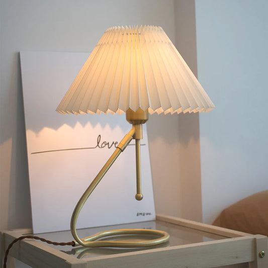 Nordic Vintage White Brass Wall Lamp Pleated Table Lamp Shade-[Modern pendant lighting for bedroom and living space]-Demolights UK