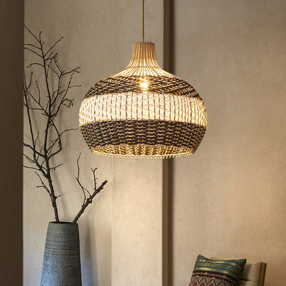 Black & White Lampshade Rattan Pendant Light-[Modern pendant lighting for bedroom and living space]-Demolights UK