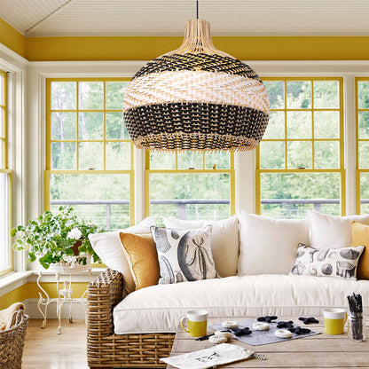 Black & White Lampshade Rattan Pendant Light