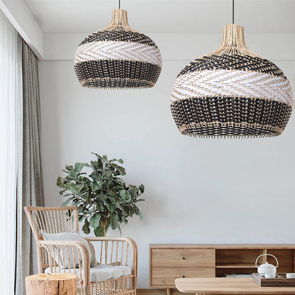 Black & White Lampshade Rattan Pendant Light