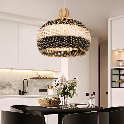 Black & White Lampshade Rattan Pendant Light