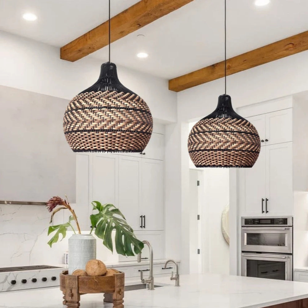 Minimalism Rattan Ceiling Light Fixture Woven Pendant Lampshade-[Modern pendant lighting for bedroom and living space]-Demolights UK