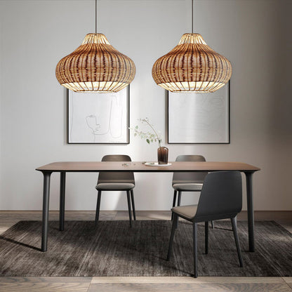 Hand-Woven Rattan Pendant Lampshade Wicker Chandelier