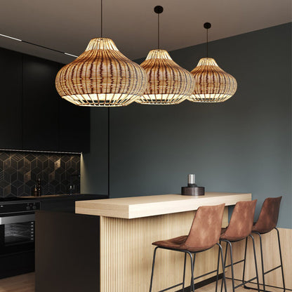 Hand-Woven Rattan Pendant Lampshade Wicker Chandelier