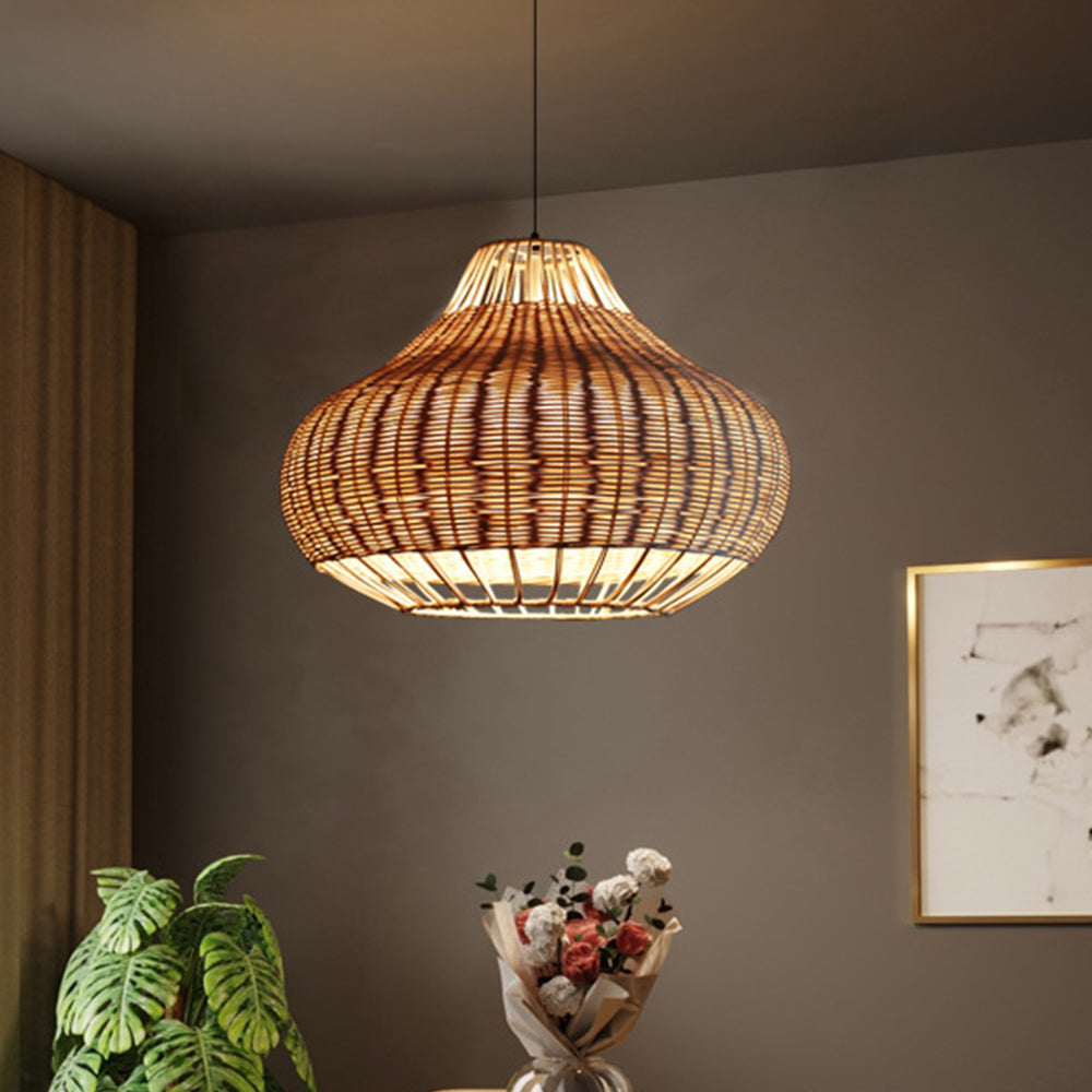 Hand-Woven Rattan Pendant Lampshade Wicker Chandelier