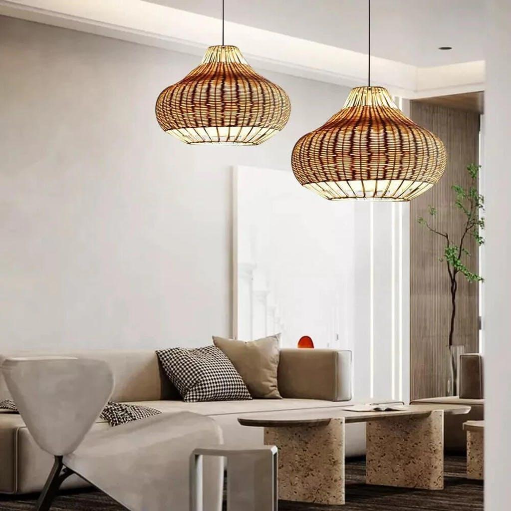 Hand-Woven Rattan Pendant Lampshade Wicker Chandelier
