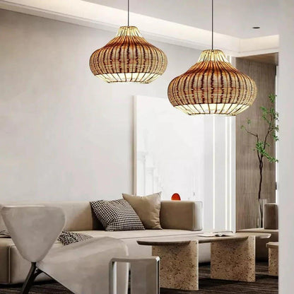 Hand-Woven Rattan Pendant Lampshade Wicker Chandelier