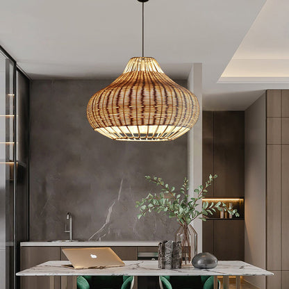 Hand-Woven Rattan Pendant Lampshade Wicker Chandelier-[Modern pendant lighting for bedroom and living space]-Demolights UK