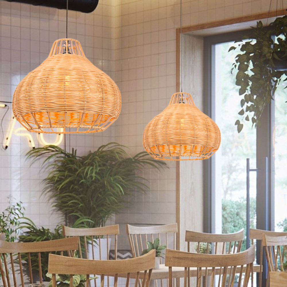 Hand-Woven Rattan Pendant Lampshade Wicker Chandelier