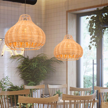 Hand-Woven Rattan Pendant Lampshade Wicker Chandelier