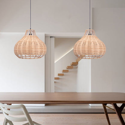 Hand-Woven Rattan Pendant Lampshade Wicker Chandelier
