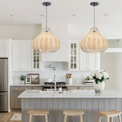 Hand-Woven Rattan Pendant Lampshade Wicker Chandelier