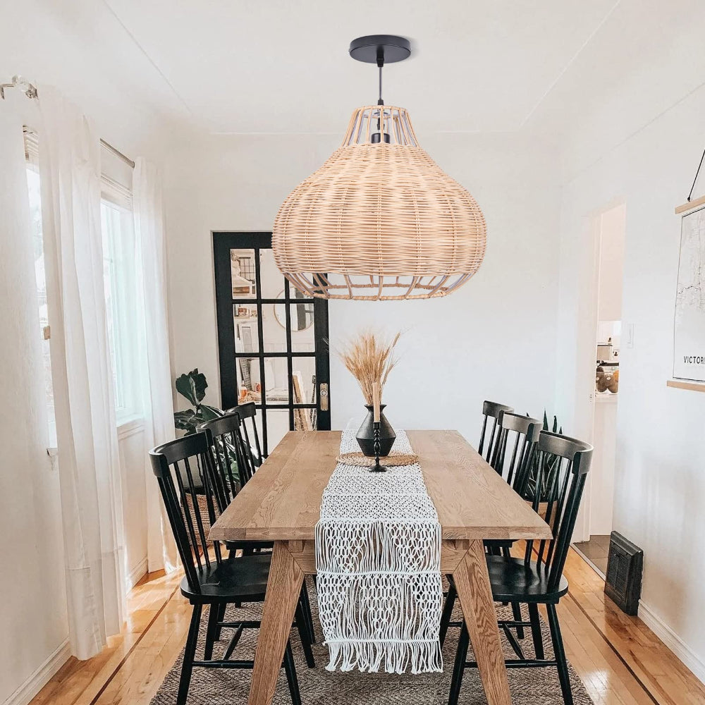Hand-Woven Rattan Pendant Lampshade Wicker Chandelier