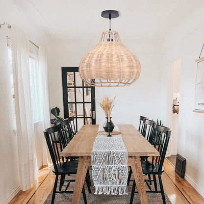 Hand-Woven Rattan Pendant Lampshade Wicker Chandelier
