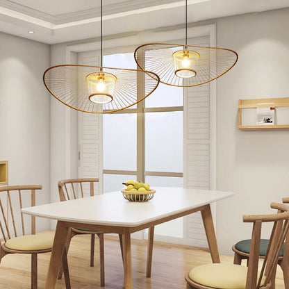 Black/Log Bamboo Pendant Light Natural Wicker Light Fixture