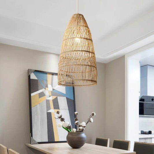 Natural Rattan Single Bell Pendant Lights-[Modern pendant lighting for bedroom and living space]-Demolights UK