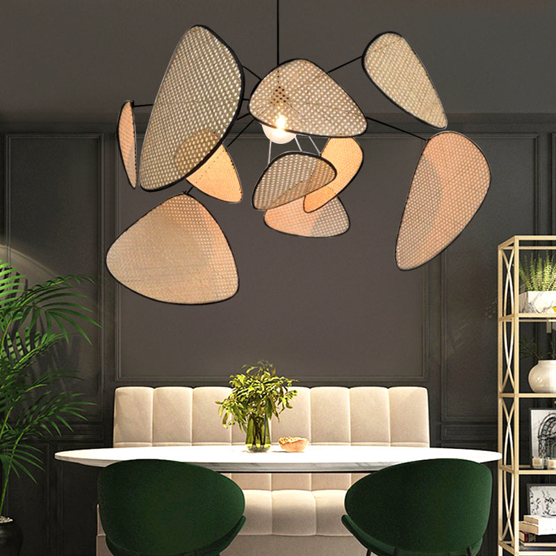 Modern Rattan Pendant Light – Artistic Multi-Leaf Woven Chandelier for Dining & Living Room