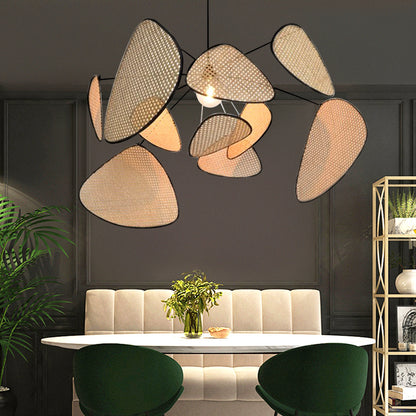 Modern Rattan Pendant Light – Artistic Multi-Leaf Woven Chandelier for Dining & Living Room