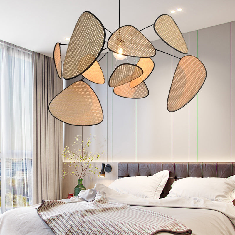 Modern Rattan Pendant Light – Artistic Multi-Leaf Woven Chandelier for Dining & Living Room